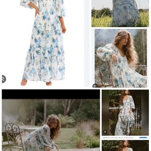 Spell Garden Soirée. Maxi Gown in Blue Sapphire Elegant Tea garden Dress